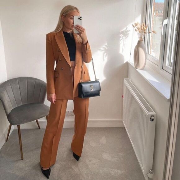 ZARA DARK CAMEL PANTS WIDE LEG NEW XS - Picture 3 of 12